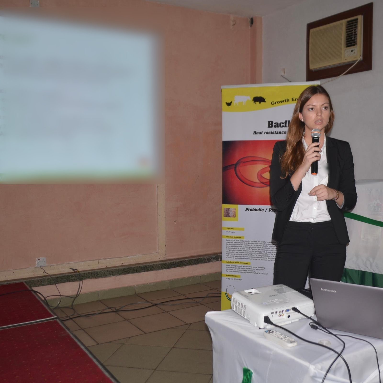 Diana Pereira Piechoczek giving a sales training talk in Nigeria